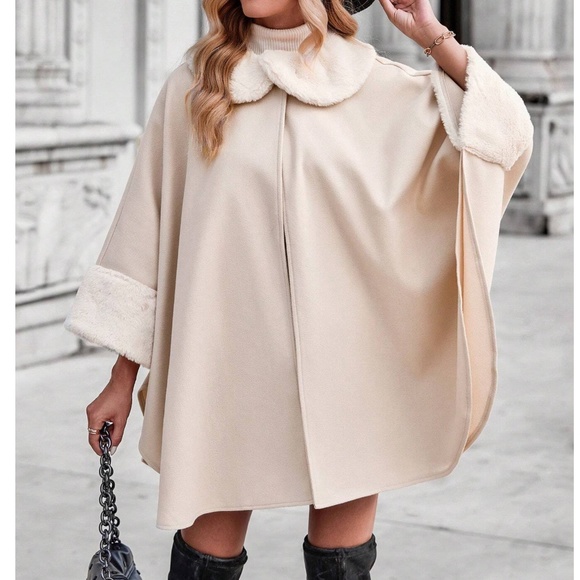 Classic Vegan Fur 3/4 sleeve Cape Jacket Coat - Picture 4 of 6